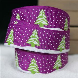 Go Grosgrain - 15mm Snow Trees /Violet